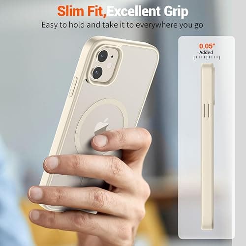 SUPFINE Magnetic for iPhone 12 Case/iPhone 12 Pro Case (Compatible with MagSafe) (Military Grade Drop Protection) Slim Translucent Matte Shockproof with Anti-Fingerprint Phone Case,Antique White thumbnail 7