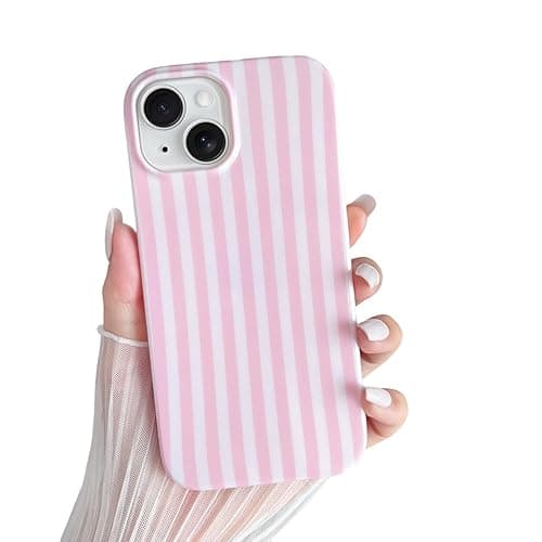 Yeddabox for iPhone 14 Case Cute Striped Phone Case Soft TPU Slim Shockproof Phone Cover for Women Girls, Pink - Image 1