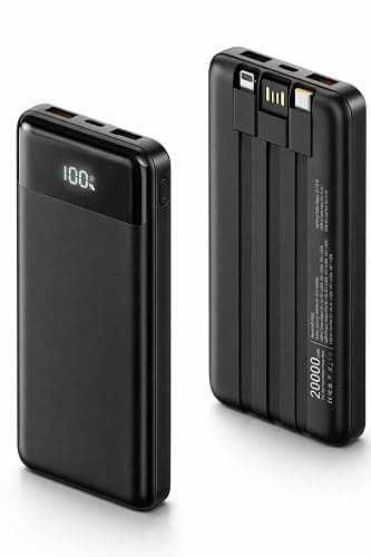Power Bank 20000mAh with Built in 3 Cable, 22.5W Fast Charging Portable Charger PD 3.0 QC 3.0 USB-C Input & Output LED Display, Camping Battery Pack for iPhone, Samsung, iPad, and More - Image 1