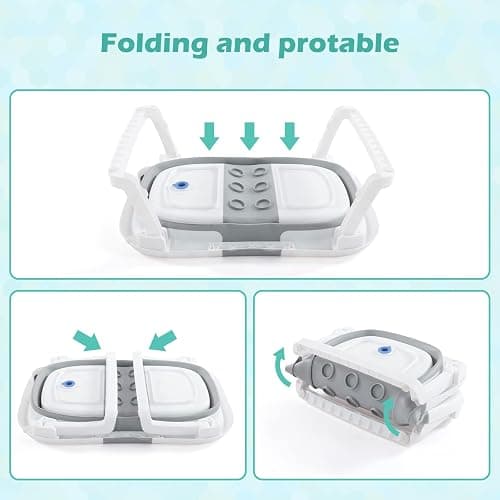 nordmiex Foldable Baby Bathtub for Infants to Toddler,Portable Travel Multifunctional with Drain Hole,Collapsible Newborn 0-36 Month (Gray White+Baby Bath Cushion+Waterproof Ear Cap) thumbnail 5