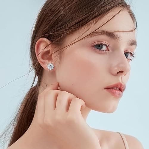 Sterling Silver Zirconia Earrings Stud Earrings-Round Cut D Color VVS1 Clarity Lab Created Diamond Earrings Studs White Gold Plated 925 Sterling Silver Jewelry for Women Men thumbnail 6