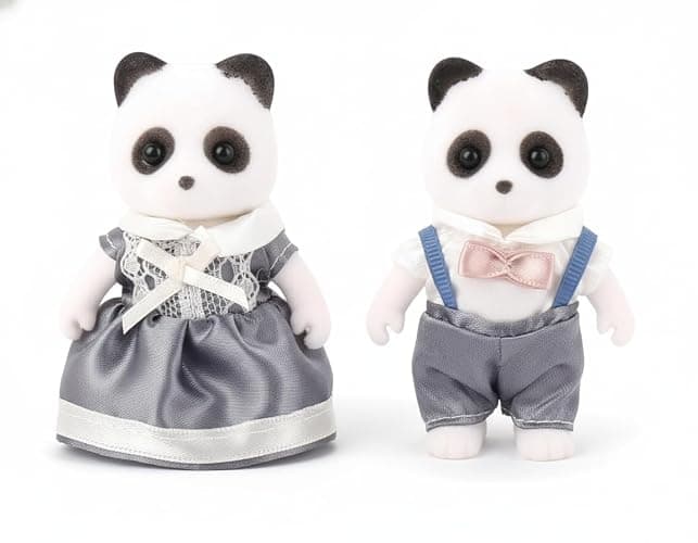 OLEOCA Family White Panda Figures — Set of 2 Collectible Flocked Mini Dolls with Removable Clothes, Dollhouse Pretend Play Set for Kids Ages 3+ - Image 1