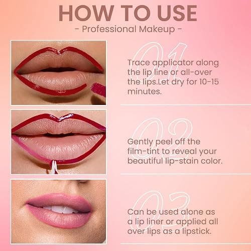JUAAZIN 2Pcs Matte Lip Stain Peel Off Lip liner with Tweezer, Peel Off Lip Stain, Long Lasting Waterproof Lipstick Lip Gloss Tattoo, Transfer-proof for All Skin Types (0.24 fl oz-00#+06#) thumbnail 6