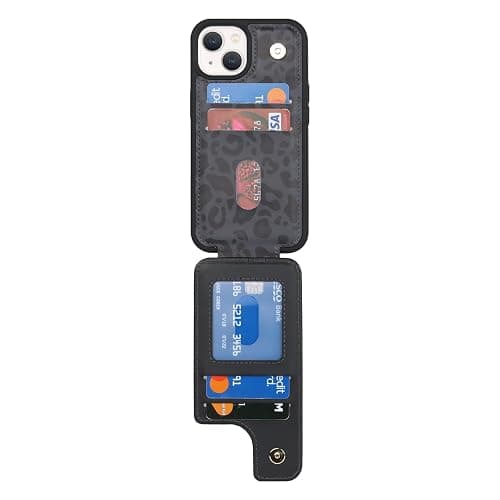 SailorTech für iPhone 15 Handyhülle mit Kreditkartenhalter für Frauen, iPhone 15 Hülle Ring-Ständer Kartenschlitze Standfunktion Modische Tasche für Männer - Schwarzer Leopard thumbnail 5
