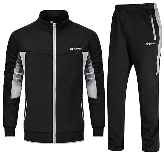 Rdruko Mens Tracksuit Set Hooded Jacket Sweatsuits Jogging Tops Full Zip Joggers Sports Sweatsuit with 2 Pockets - Image 1