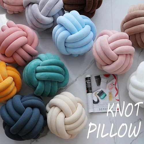 Navy Knot Pillow Ball, Handmade Decorative Throw Pillow, Soft Round Knotted Cushion for Couch & Bedroom, Cute Home Decor, Braided Pillow for Living Room (7.87 Inches) thumbnail 4