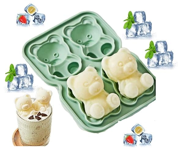 3D Bear Mold for Kids,Ice Cream Molds Reusable Easy Release DIY Ice Cube Molds, Cute Cartoon Ice Cube Maker for Whiskey (Green Bear Silicone Mold) - Image 1