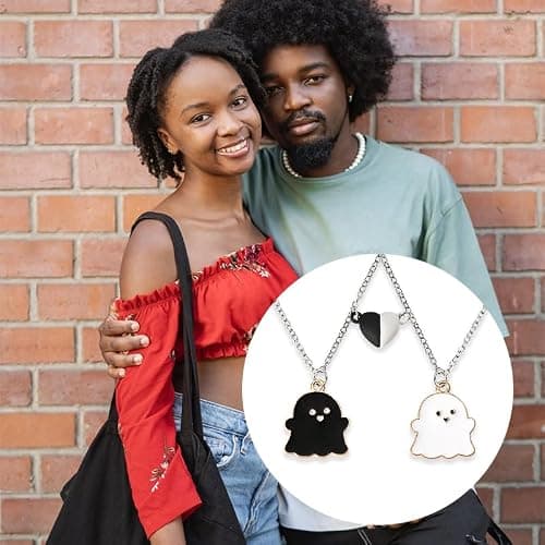 Ghost Bff Necklaces for 2 Bestie Birthday Gifts for Best Friend Matching Heart Necklace for Soul Sister Long Distance Friendship Xmas Christmas Gift thumbnail 3