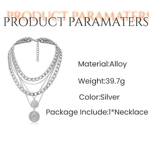 GAUEIOUR Punk Chunky Chain Necklace, Multi Layered Queen Engraved Coin Alloy Pendant, Round Hip Hop Necklace, Exaggerated Cuban Necklace, Thick Collar Jewelry For Women And Girls (Silvery) thumbnail 2