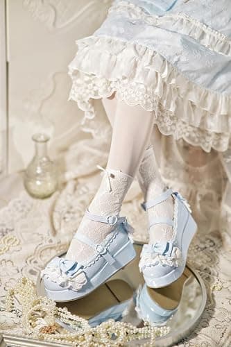 BEROBELLO Sweet Lolita Platform Shoes Kawaii Mary Janes with Bow Lace Trim | All-day Comfort, Wider Fit, Well-made, Padded Heel Collar, 2" Platform, Glossy Patent Leather, Perfect for Parties & Cosplay thumbnail 6