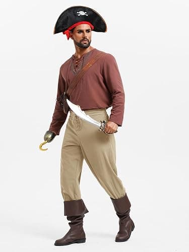 Runcati Mens Medieval Pirate Pants Renaissance Viking Ankle Banded Cotton Pants Lace Up Retro Halloween Costume Trousers thumbnail 6