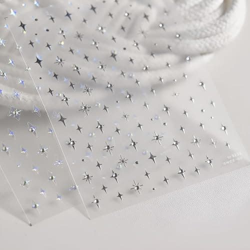 2 Sheets Star Nail Stickers 5D Embossed Nail Decals for Nail Art Self Adhesive Silver Aurora Star Nail Art Stickers with Glitter Shiny Nail Design Supplies for DIY Manicure for Women Girls thumbnail 4