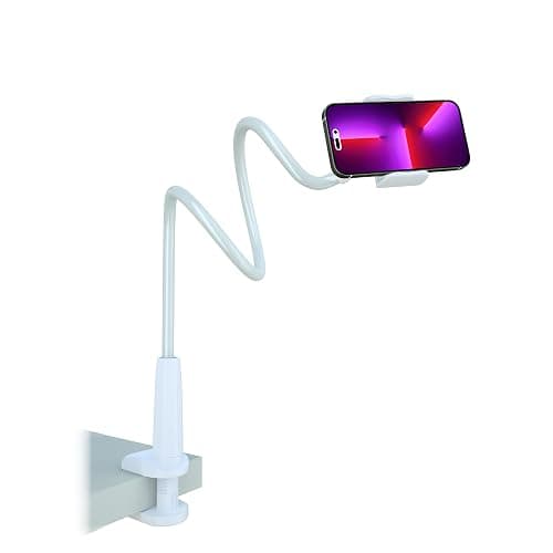 MAGIPEA Gooseneck Phone Holder for Bed, Flexible Overhead Cell Phone Mount for Desk, Hands-Free Viewing Clamp Stand Compatible with iPhone 17 16 15 Pro Max and 3.5-7" Devices, White - Image 1