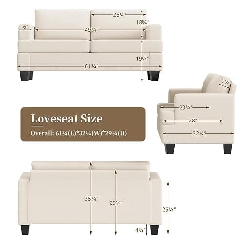 Furnimart 62" Loveseat Couch, Modern Love Seat Couches for Small Spaces, Beige Linen Sofa, Deep Seat Sofa for Living Room, Small 2 Seater Couch for Bedroom, Office thumbnail 2