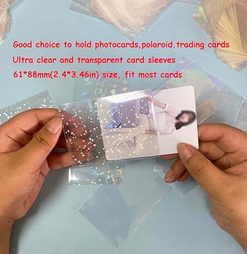 Lora Rossie 300 Pcs Kpop Photocard Sleeves Laser Flashing Card Sleeves Heart Star Glass Gemstone Rainbow Holographic Trading Card Protector for Photocard Mini Polaroid Kpop Photo Cards thumbnail 4
