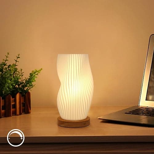 Zenply Dimmable Novelty Small Table Lamp for Bedroom, Vintage Style Striped Night Light, Mini Bedside Lamp for Small Space, Kids Room, Office, Dorm - Image 1