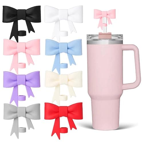DEWJDFSC 8Pcs Elegant Bow Straw Cover for Stanley Cup, Silicone Straw Topper for Stanley 0.4 in/10mm Cups, Classic Cute Accessories for 30&40 oz Cup（8 Colors） - Image 1