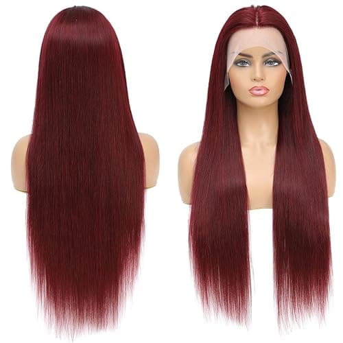 ULRICA Burgundy Human Hair Wig 99J Burgundy Lace Front Wigs Human Hair Wigs for Black Women 24 Inch 13x4 HD Lace Straight Burgundy Wig Pre Plucked Red Lace Front Wigs 180% Density thumbnail 3