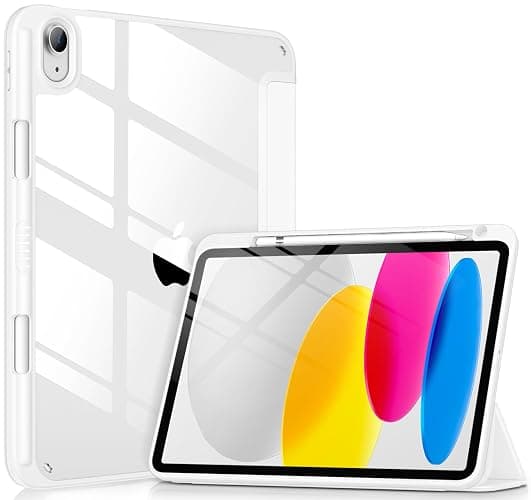 VIKESI Case for iPad (A16) 11-inch 2025 and iPad 10th Generation 10.9 Inch 2022, Clear Back and TPU Shockproof Frame Cover [Built-in Pencil Holder, Support Auto Sleep/Wake] - White - Image 1