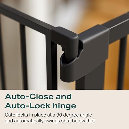 Cumbor 29.7-48" Baby Gate for Stairs, Mom's Choice Awards Winner-Dog Gate for Doorways, Auto Close Safety Pet Gate for Dogs Indoor, Easy Install Pressure Mounted Child Gate with Walk Thru Door, Black - Black - 29.7-48"W x 30.5"H thumbnail 4