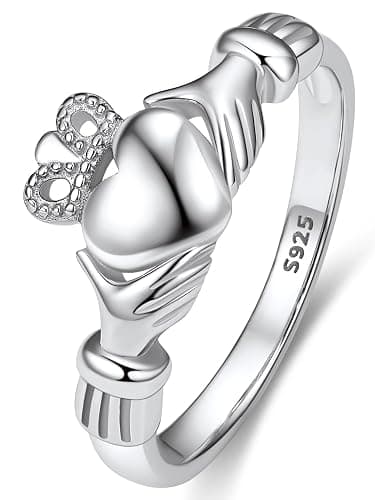 Bestyle 925 Sterling Silver Ring for Women, Minimalist Claddagh Ring Celtic Knot Ring for Women, Irish Promise Wedding Band, Gold/Rose Gold Vermeil Women Band Ring, Stackable, Gift for Her - Image 1