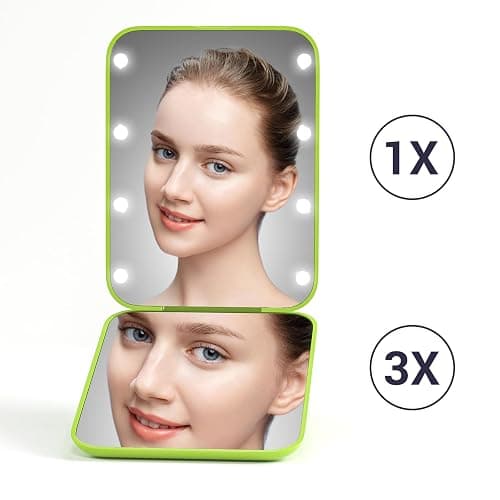 Kintion Pocket Mirror, 1X/3X Magnification LED Compact Travel Makeup Mirror with Light for Purse, 2-Sided, Portable, Folding, Handheld, Small Lighted Mirror for Gift, Light Green thumbnail 4