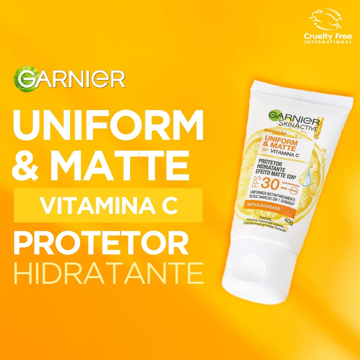 Garnier Uniform & Matte Protetor Solar Facial FPS 30, Sem Cor, 40g | Vitamina C, AHA de Limão e Silicair, Controle de Oleosidade, Efeito Matte 12h, Reduz Marcas, Fórmula Vegana thumbnail 2