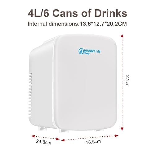 WANNYTON Mini Kühlschrank 4 Liter / 6 Dosen, Tragbarer Kleiner Kühlschränke mit Kühl- und Heizfunktion, Getränkekühlschrank für Zimmer Auto Büro, AC 220-240 V, DC 12 V, Weiß thumbnail 3