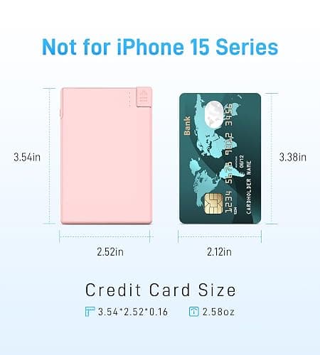 TNTOR Pink Portable Charger for iPhone with Built in Lightning Cable-Credit Card Size for Pocket Wallet Power Bank Compatible with iPhone 14/13/12/11/X/8 Series (Not for iPhone 15 16 Series thumbnail 2