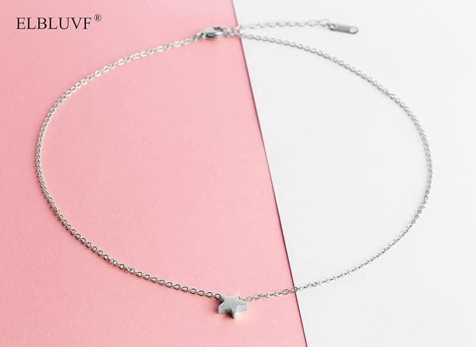 ELBLUVF Stainless Steel 18K Gold Rose Gold Plated Women Minimalist Crescent Moon and Star Dainty Pendant Necklace Choose Colors thumbnail 4