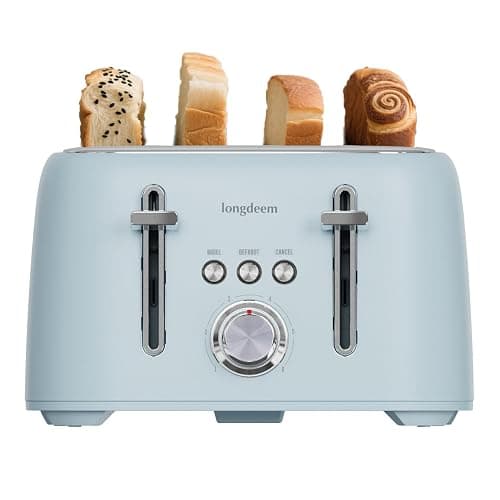 LONGDEEM 4-Slice Stainless Steel Toaster for Bagels, Bread, Waffles & Muffins, 1.5" Extra Wide Slot, High Lift Lever, Modern Blue, 6 Browning Settings, Family Friendly,Breakfast Kitchen Appliance - Image 1