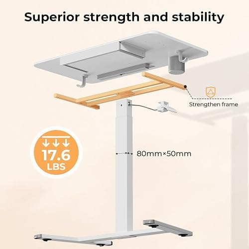 JYLH JOYSEEKER Mobile Standing Desk with Drawer, 35" Small Standing Desk with Cup Holder, Rolling Laptop Desk on Wheels, Height Adjustable Desk with Storage for Home Office, White thumbnail 7
