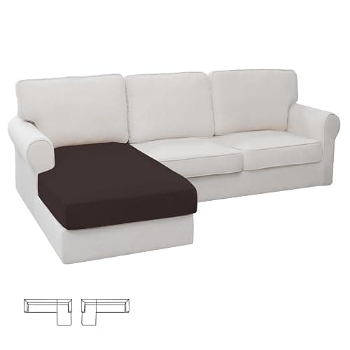 Easy-Going Stretch Sectional Couch Covers 1 Piece Chaise Lounge Slipcover L Shape Separate Cushion Couch Seat Chaise Cover for Both Left/Right Sectional Couch Chocolate - Image 1
