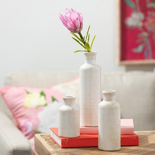 Sullivans White Ceramic Vase Set, Farmhouse Decor, Home Decorative Vase, Vases For Your Kitchen, Bedroom, Office, Living Room, Bathroom, & Shelf Centerpiece Table Decorations (CM2333) - Distressed White thumbnail 4