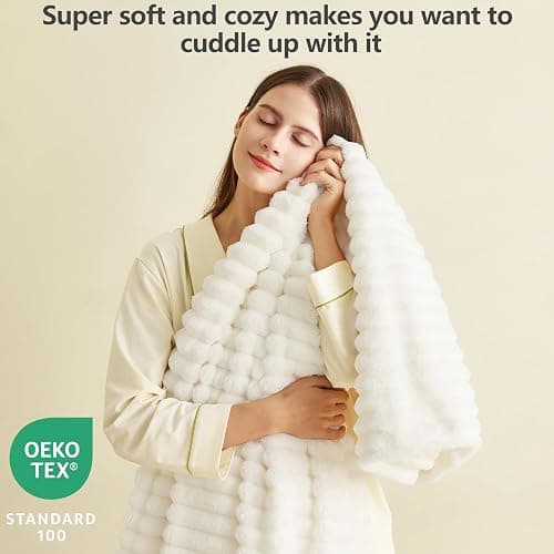 HIMEET Off White Throw Blanket for Couch - 300GSM Soft Cozy Blankets, Cute Small Lightweight Fleece Throws, Birthday Gifts, Home Dorm Decor, Off White, 50x60 Inches thumbnail 4