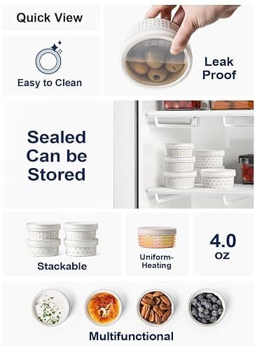 LE TAUCI Ramekins Oven Safe with Lids, 4 oz Charcuterie Boards Bowls Set for Creme brulee, Souffle, Dipping Sauces, Ceramic Food Storage Containers - 3.8 inch, Set of 4, Arctic White thumbnail 5