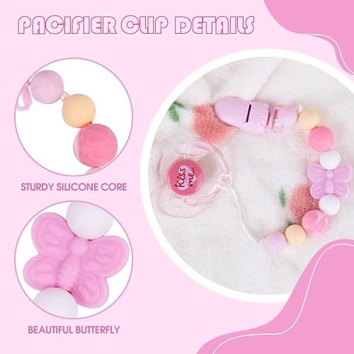 Aori Pacifier Clips for Rebron Baby Dolls Silicone Holders Clips with Magnetic Pacifier -Pink thumbnail 3
