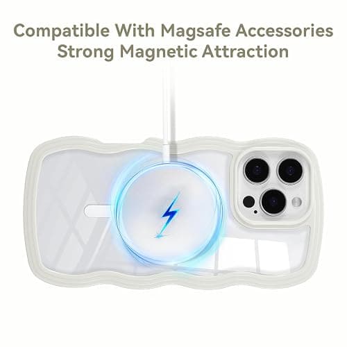 QLTYPRI Magnetic for iPhone 16 Pro Case Compatible with Magsafe, Cute Curly Wave Frame Clear Case for Girls Women, Transparent TPU Bumper Shockproof Protective Phone Cover - White thumbnail 2