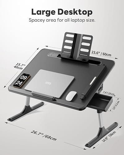 Laptop Table with LED Desk Light, SAIJI Laptop Stand for Bed, Height Adjustments Bed Desk with Book Stand for Reading Writing Drawing (Black) thumbnail 9