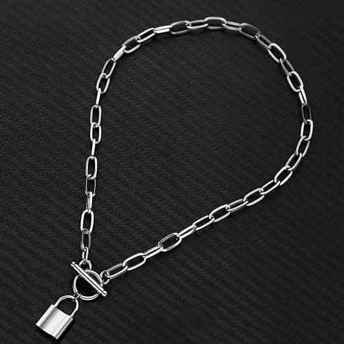 925 Sterling Silver Coin Toggle Necklace For Women, Paperclip Chain Padlock Pendant - Lock And Key, Heart, thumbnail 3
