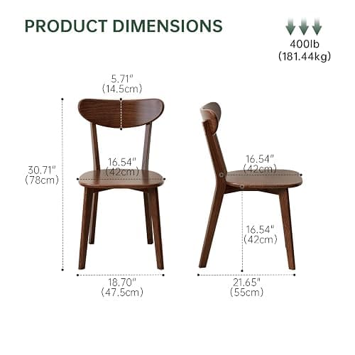 Vadisun Oak Dining Chairs, Kitchen Chairs, 100% Solid Wood Modern Dinner Chair with Curved Backrest, Dining Room Chair for Kitchen, Living Room, Study (2PK, Walnut) thumbnail 2
