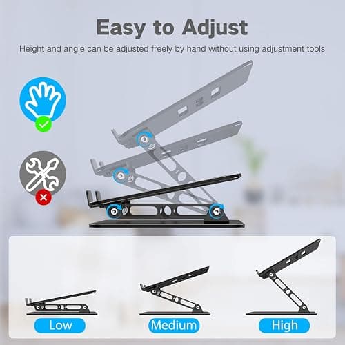 Gogoonike Adjustable Laptop Stand for Desk, Metal Foldable Laptop Riser Holder, Portable Desktop Book Stands, Ventilated Cooling Computer Notebook Stand Compatible with 10-15.6” Laptops thumbnail 3