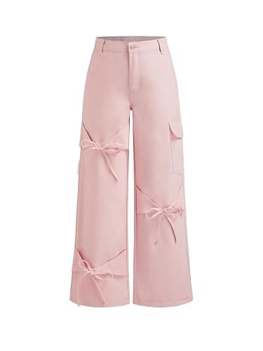 CIDER Baggy Jeans for Women Low Waisted Wide Straight Leg Bow Jeans Denim Pants - Image 1