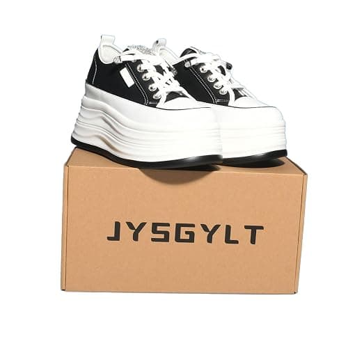 JYSGYLT 4 inch White Platform Sneakers for Women - Chunky Non Slip Sole Slip On Casual Shoes Women’s Fashion Sneakers with 7cm Platform & 2cm Hidden Heel Walking Shoes (White/Black) thumbnail 8