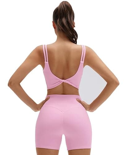 SUUKSESS Womens Workout Set Fitness Yoga Pilates Crop Tank Twist Back Cami High Waisted Tummy Control Bike Short - Image 1