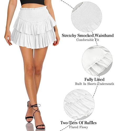 MIYIEONZ Women's Cute High Waist Ruffle Mini Skirt Layered Ruffle Hem Flared Flowy Casual Swing Beach Mini Short Skirt thumbnail 3
