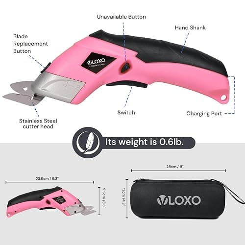 VLOXO Cordless Electric Scissors Cardboard Cutter with 2 Type Blades Rechargeable Powerful Shears Cutting Tool for Fabric Electric Box Cutter Leather Felt with Charger & Storage Box-Pink thumbnail 8
