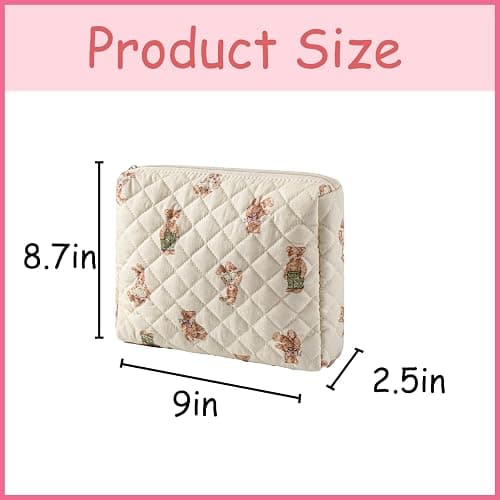 Quilted Cotton Makeup Bag 2Pcs Coquette Cosmetic Bag,Large Soft Floral Travel Toiletry Bag for Women and Girls (01Bear) thumbnail 3