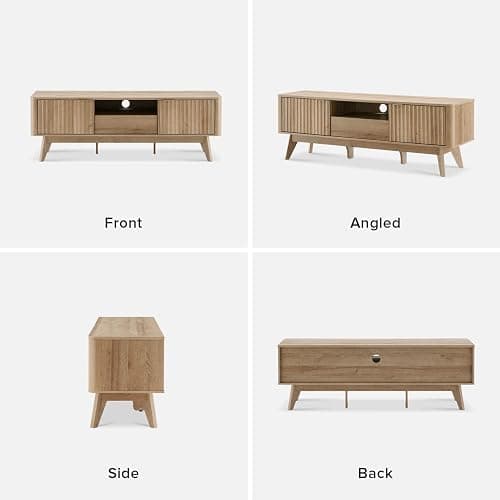 mopio Brooklyn Mid-Century Modern TV Stand, for TVs up to 50” / 59" Waveform Panel, Sleek Curved Profile with Adjustable Shelf and Sturdy Box Frame Leg (Golden Oak, 57") thumbnail 9