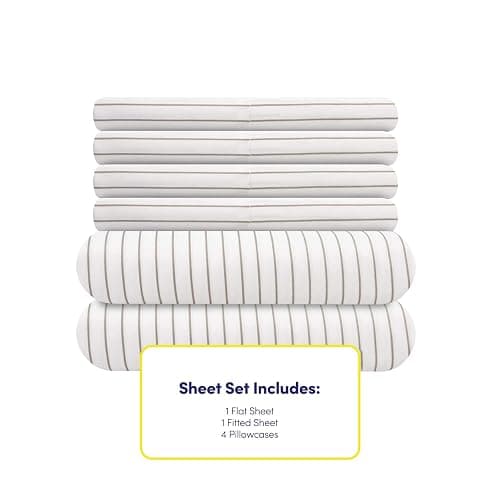 Queen Sheets Pinstripe White - 6 Piece 1500 Supreme Collection Fine Brushed Microfiber Deep Pocket Queen Sheet Set Bedding - 2 Extra Pillow Cases, Great Value, Queen, Pinstripe White thumbnail 4